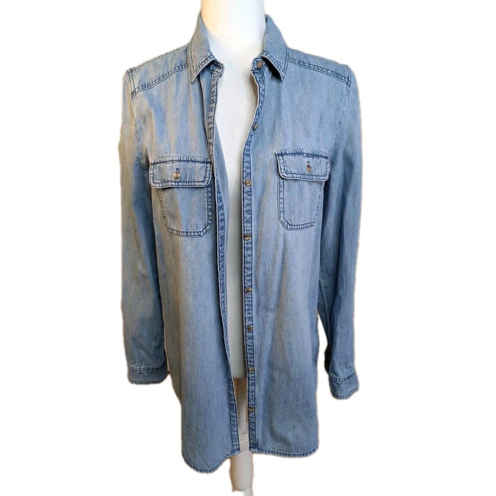 Rubbish Women's Medium Denim Long Sleeve Button Front Shirt